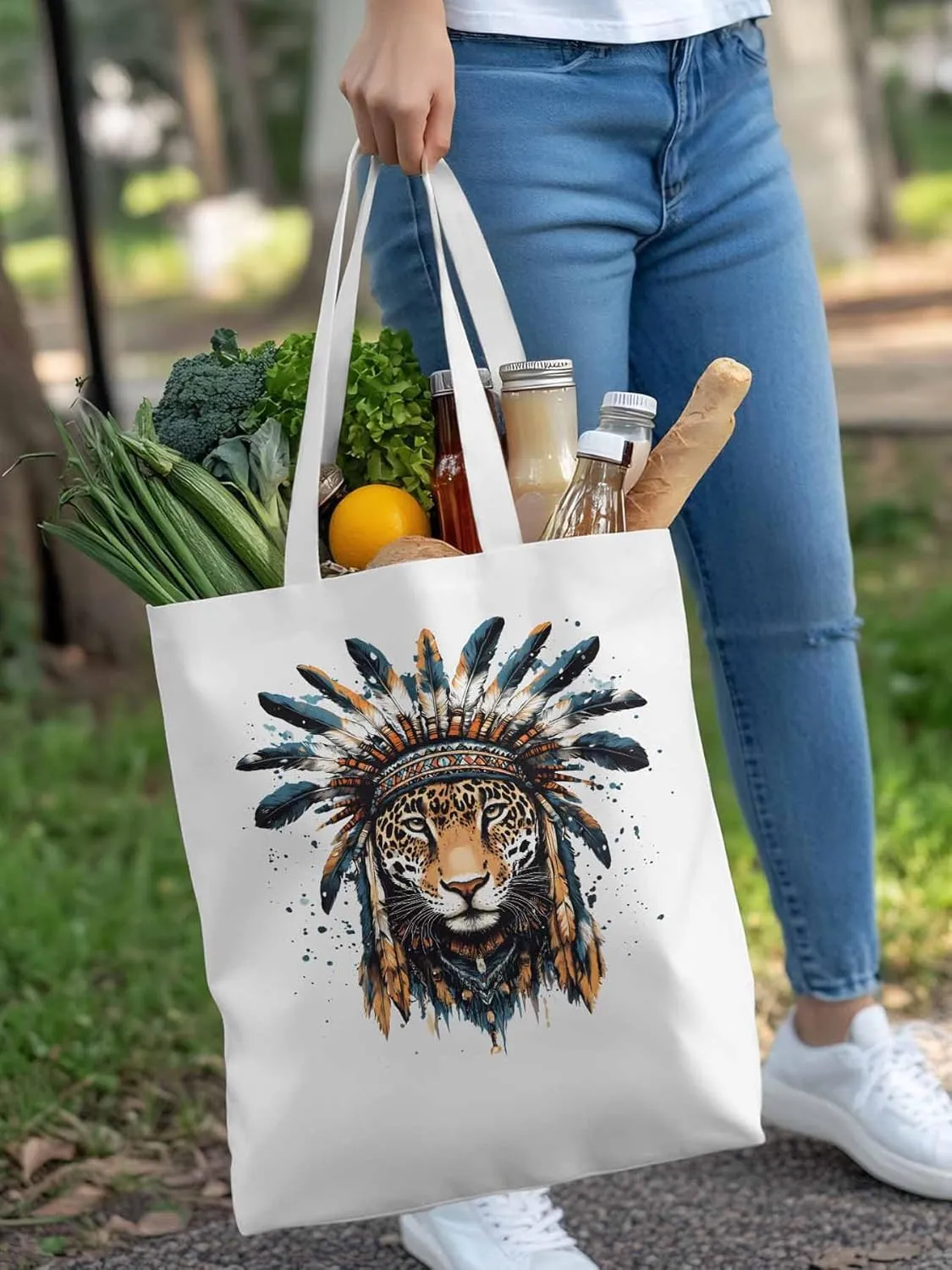 Canvas Tote Bag, Leopard Animals Print Watercolor Aesthetic Canvas Tote Handbags for Women Shoulder Bag