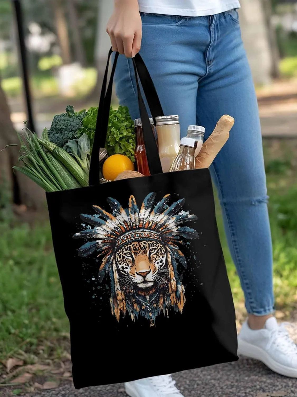 Canvas Tote Bag, Leopard Animals Print Watercolor Aesthetic Canvas Tote Handbags for Women Shoulder Bag