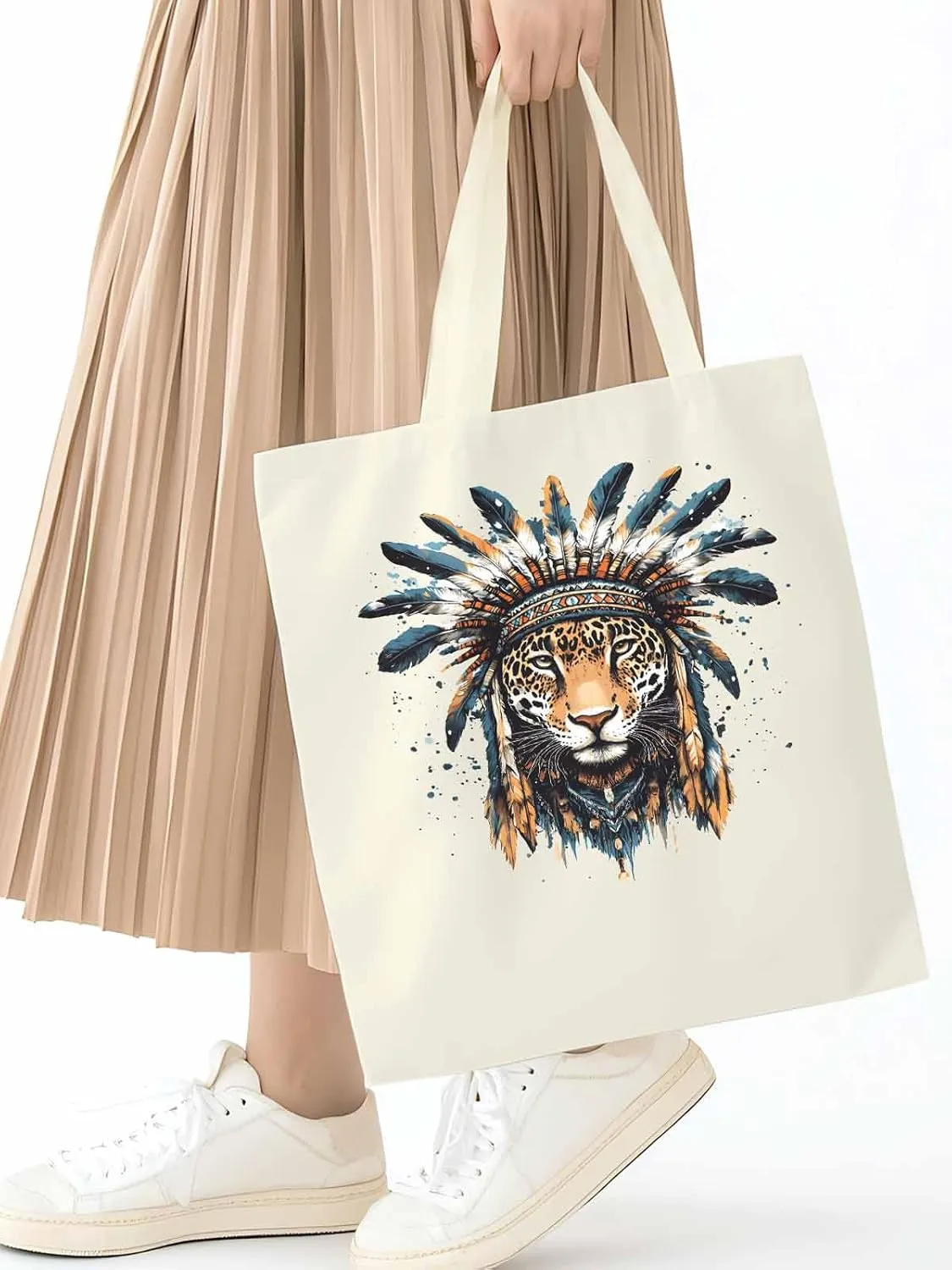 Canvas Tote Bag, Leopard Animals Print Watercolor Aesthetic Canvas Tote Handbags for Women Shoulder Bag