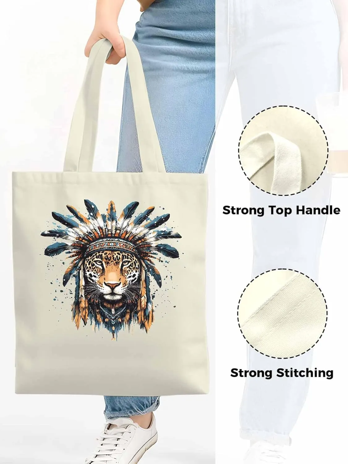 Canvas Tote Bag, Leopard Animals Print Watercolor Aesthetic Canvas Tote Handbags for Women Shoulder Bag