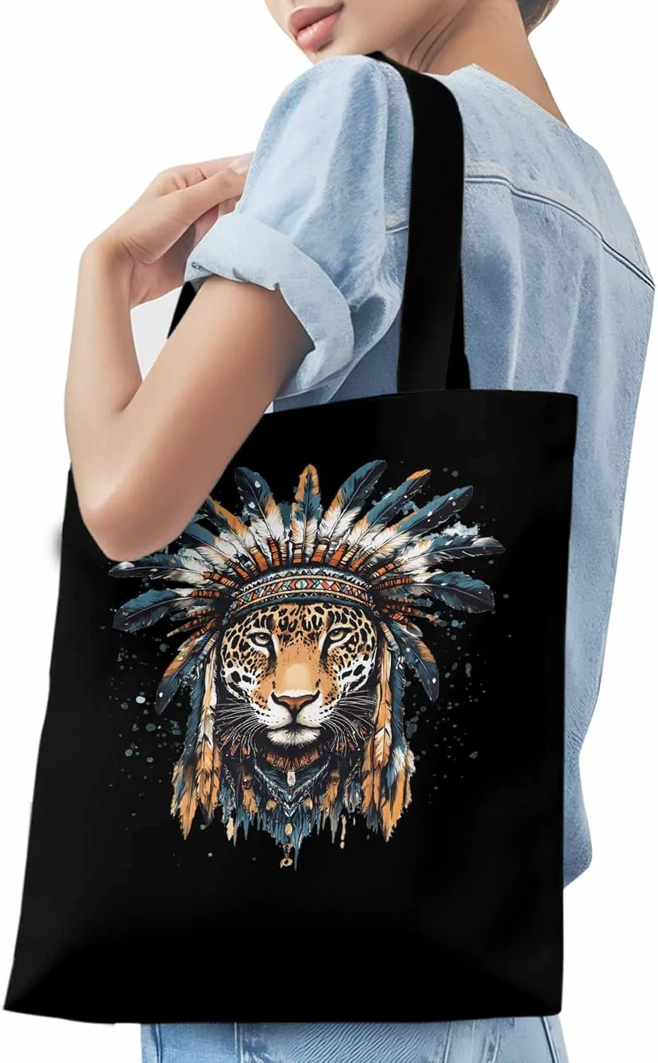 Canvas Tote Bag, Leopard Animals Print Watercolor Aesthetic Canvas Tote Handbags for Women Shoulder Bag