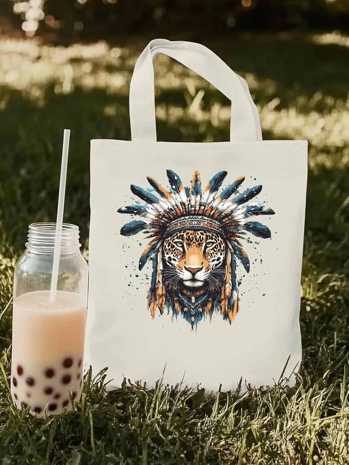 Canvas Tote Bag, Leopard Animals Print Watercolor Aesthetic Canvas Tote Handbags for Women Shoulder Bag