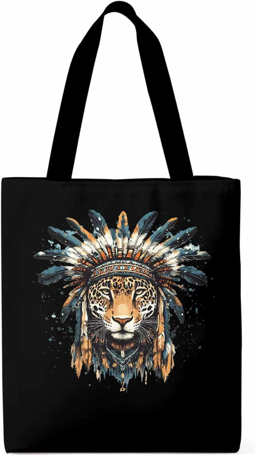Canvas Tote Bag, Leopard Animals Print Watercolor Aesthetic Canvas Tote Handbags for Women Shoulder Bag
