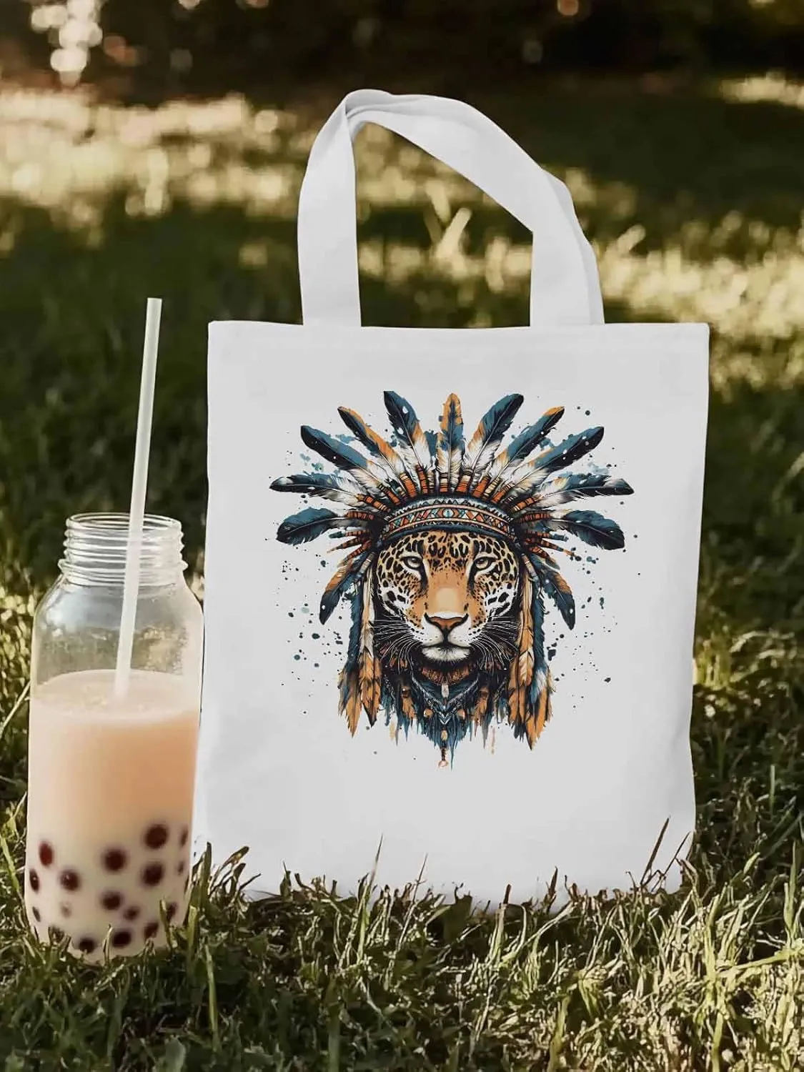 Canvas Tote Bag, Leopard Animals Print Watercolor Aesthetic Canvas Tote Handbags for Women Shoulder Bag