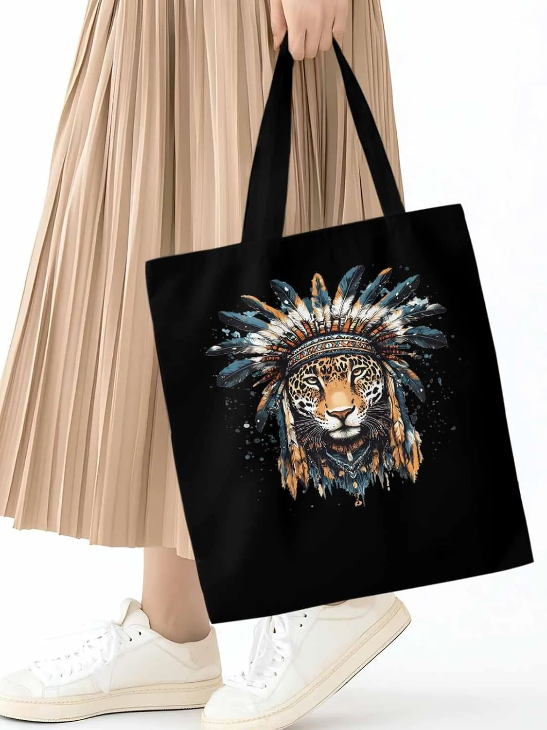 Canvas Tote Bag, Leopard Animals Print Watercolor Aesthetic Canvas Tote Handbags for Women Shoulder Bag