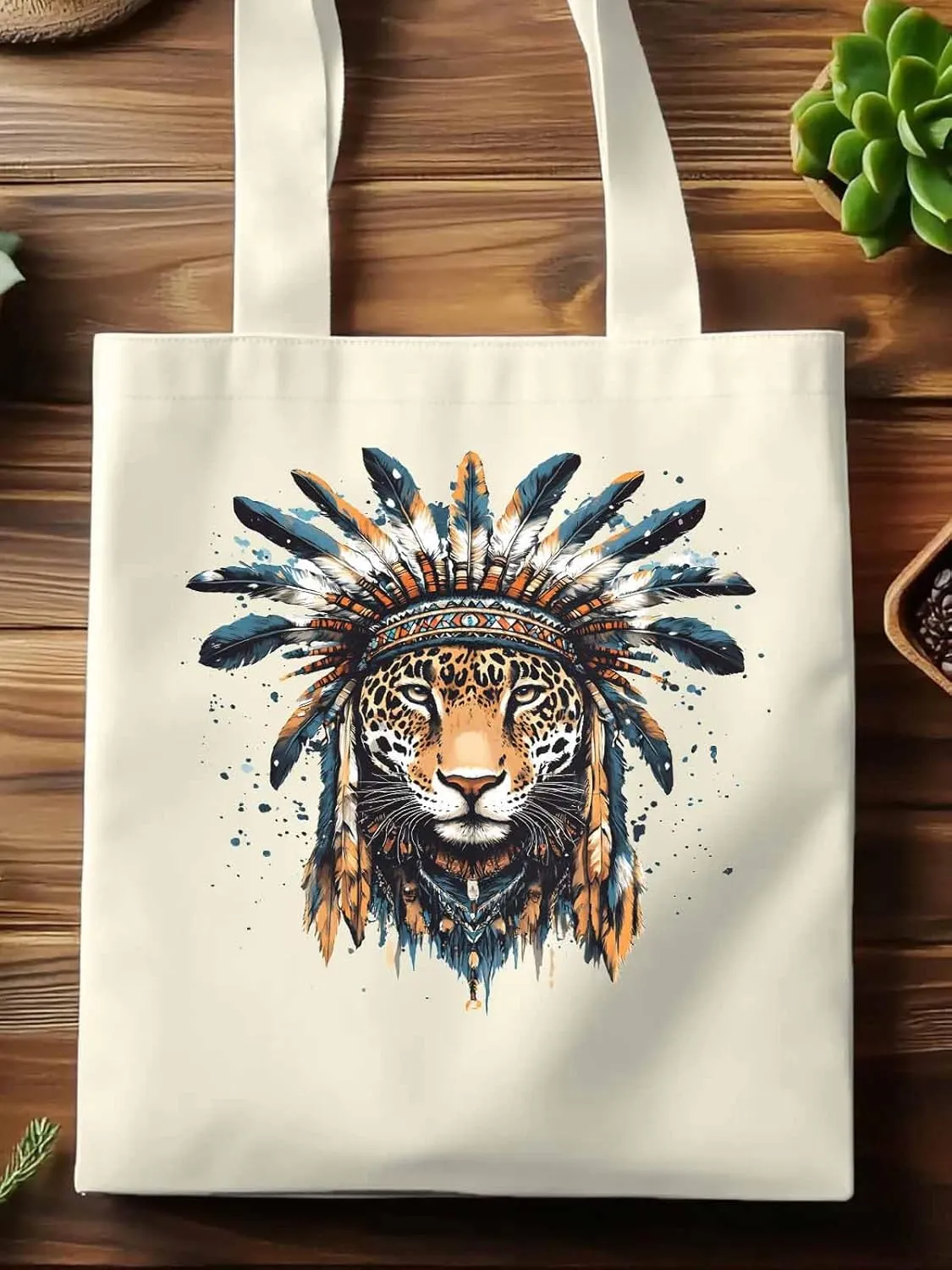 Canvas Tote Bag, Leopard Animals Print Watercolor Aesthetic Canvas Tote Handbags for Women Shoulder Bag