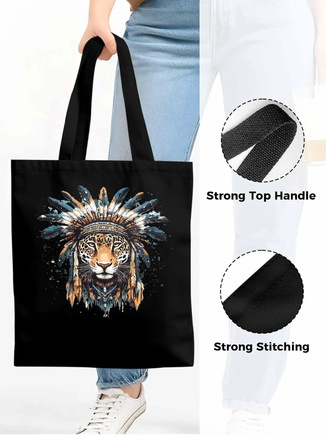 Canvas Tote Bag, Leopard Animals Print Watercolor Aesthetic Canvas Tote Handbags for Women Shoulder Bag