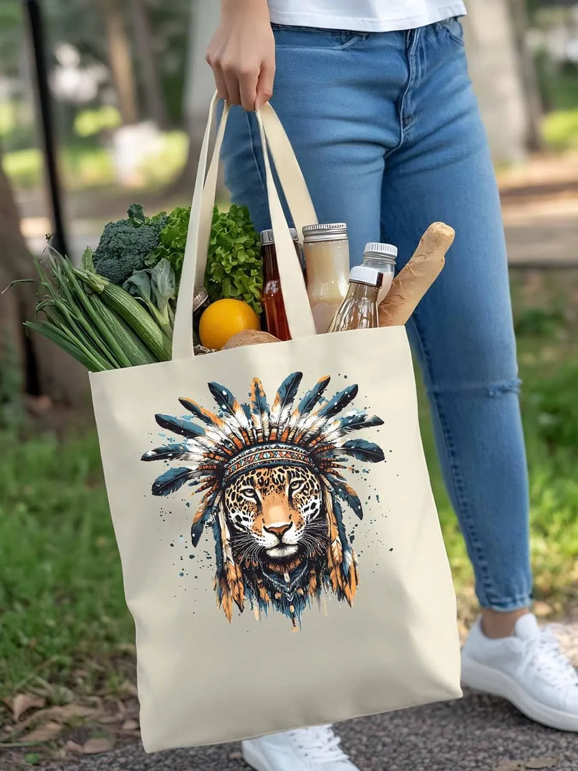 Canvas Tote Bag, Leopard Animals Print Watercolor Aesthetic Canvas Tote Handbags for Women Shoulder Bag