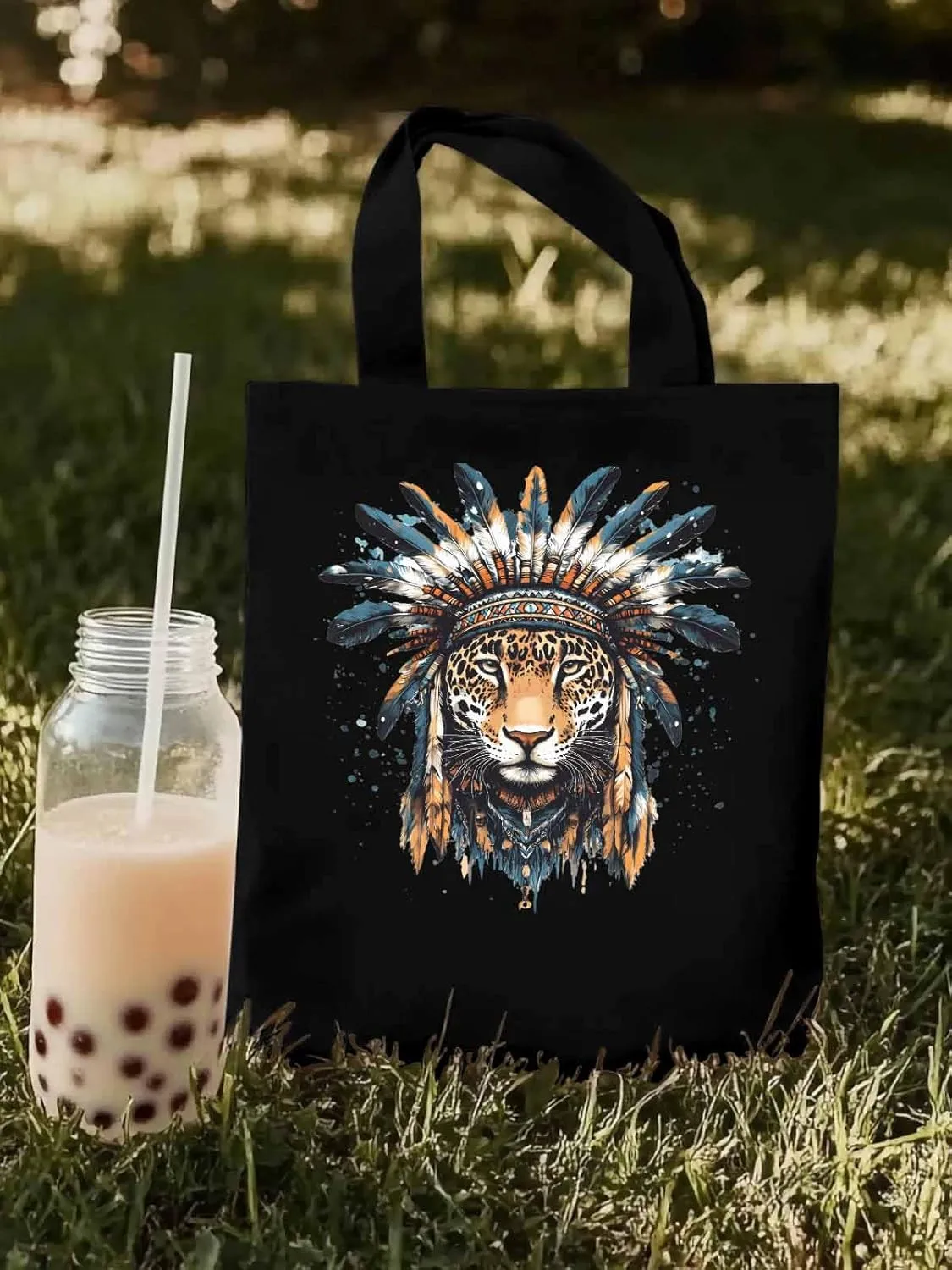 Canvas Tote Bag, Leopard Animals Print Watercolor Aesthetic Canvas Tote Handbags for Women Shoulder Bag