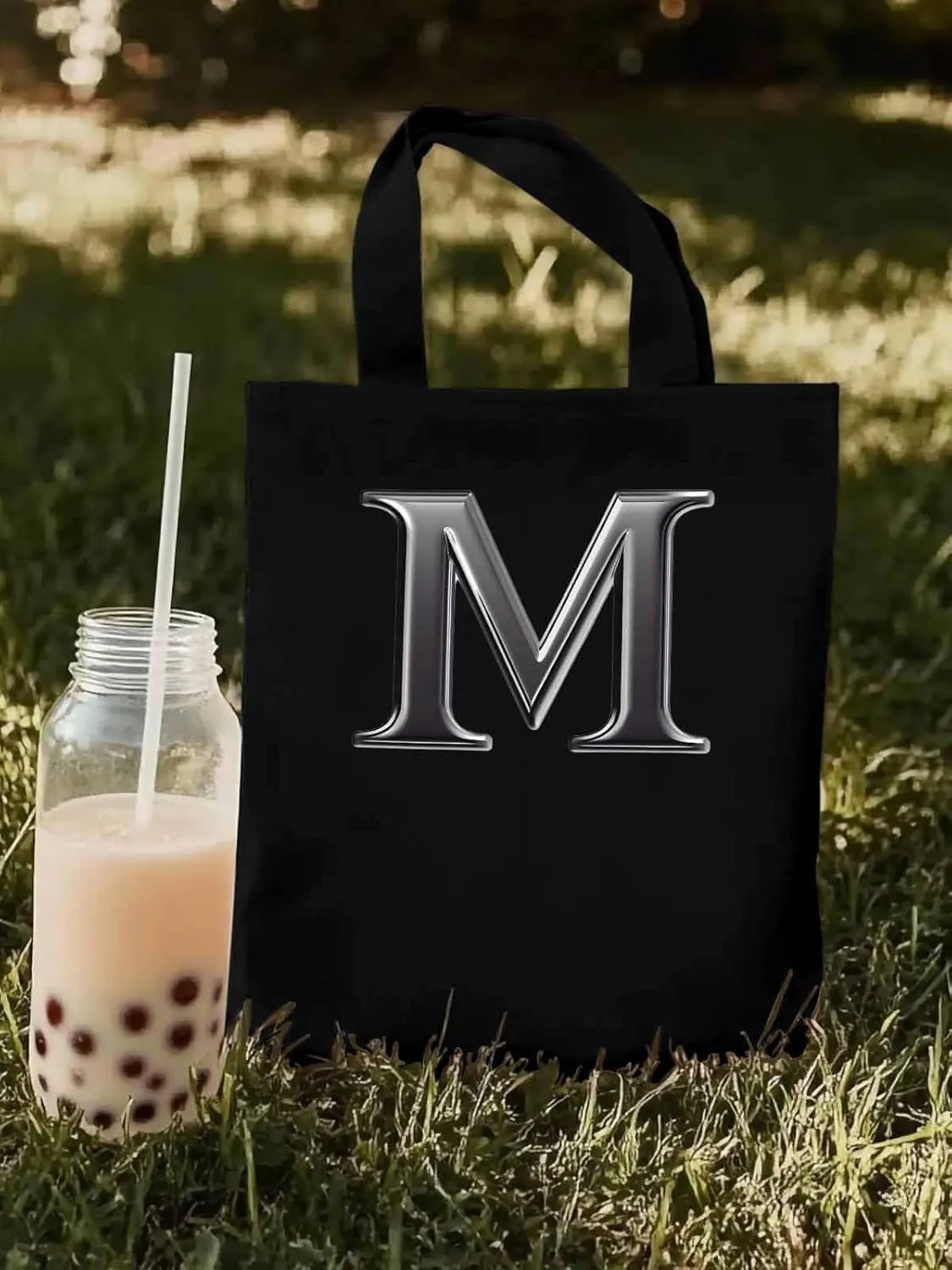 Canvas Tote Bag, Letter M Aesthetic Canvas Tote Handbags for Women Shoulder Bag,