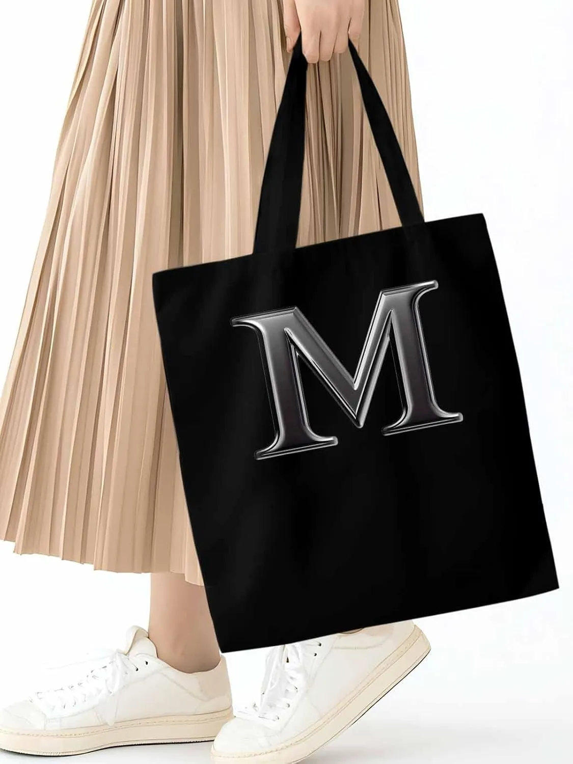 Canvas Tote Bag, Letter M Aesthetic Canvas Tote Handbags for Women Shoulder Bag,