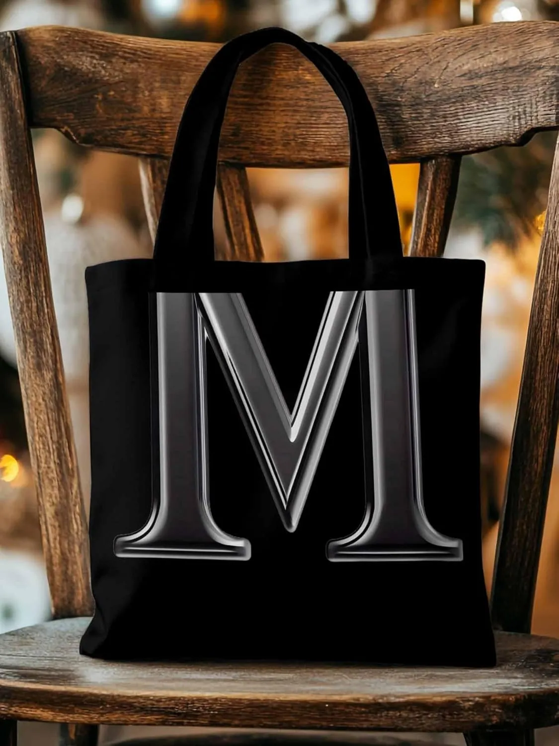 Canvas Tote Bag, Letter M Aesthetic Canvas Tote Handbags for Women Shoulder Bag,