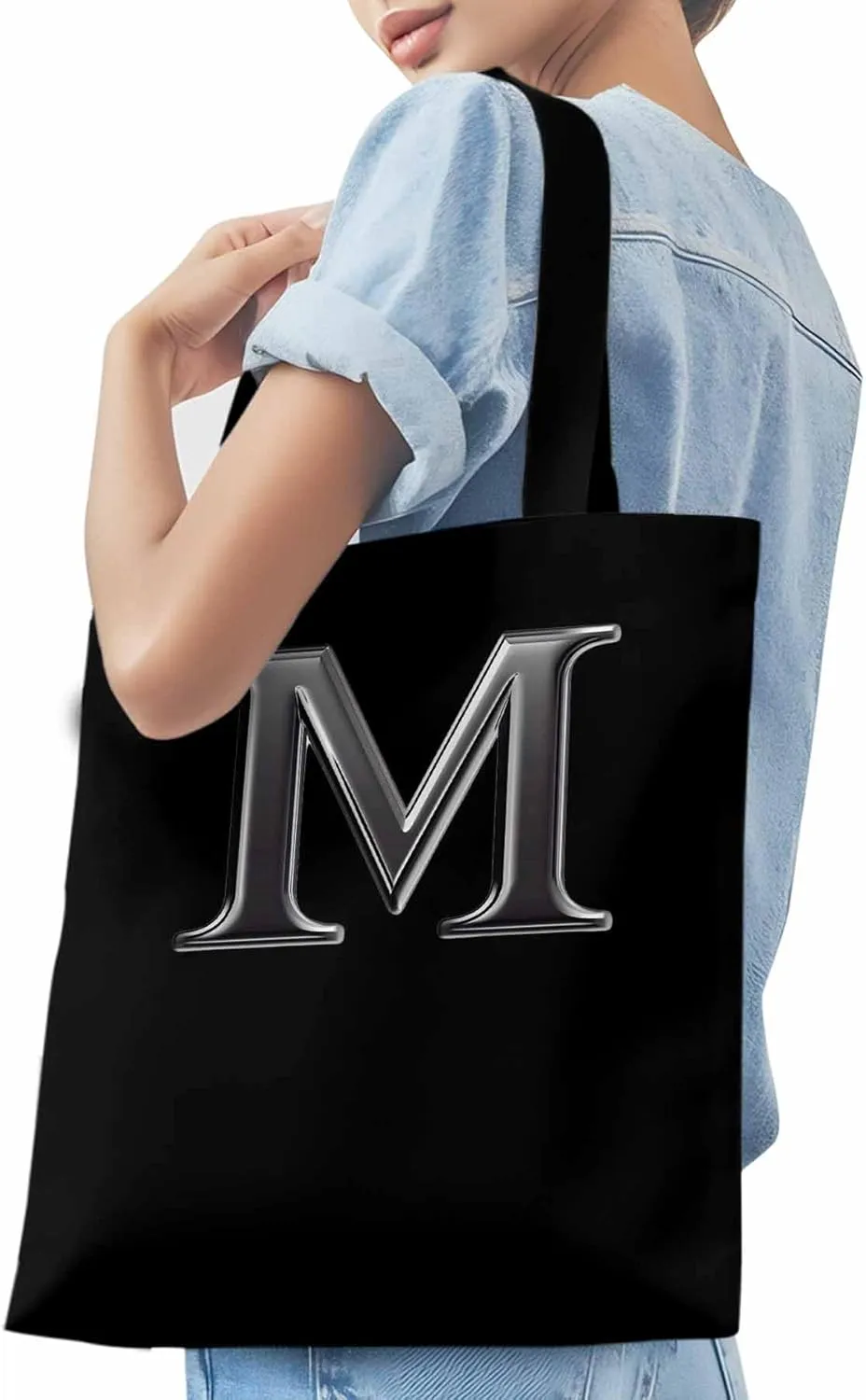 Canvas Tote Bag, Letter M Aesthetic Canvas Tote Handbags for Women Shoulder Bag,