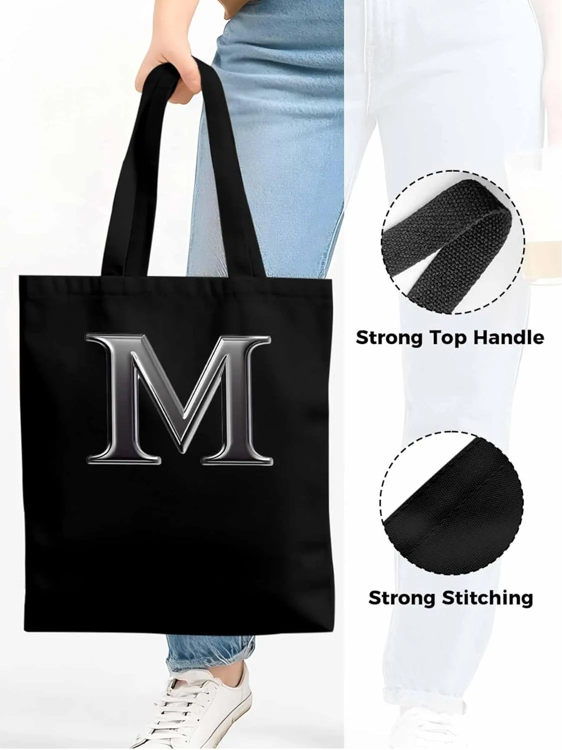 Canvas Tote Bag, Letter M Aesthetic Canvas Tote Handbags for Women Shoulder Bag,