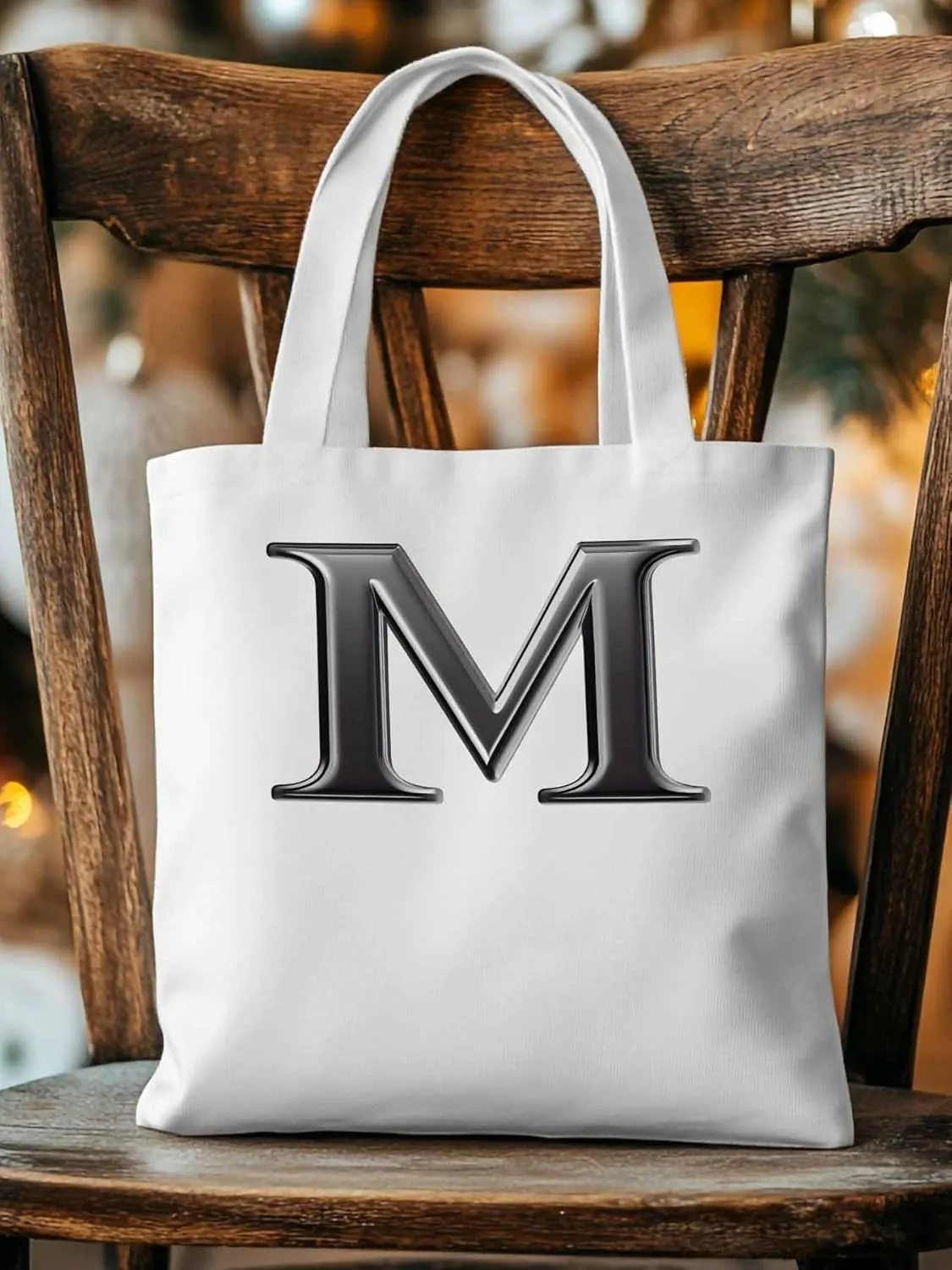 Canvas Tote Bag, Letter M Aesthetic Canvas Tote Handbags for Women Shoulder Bag,