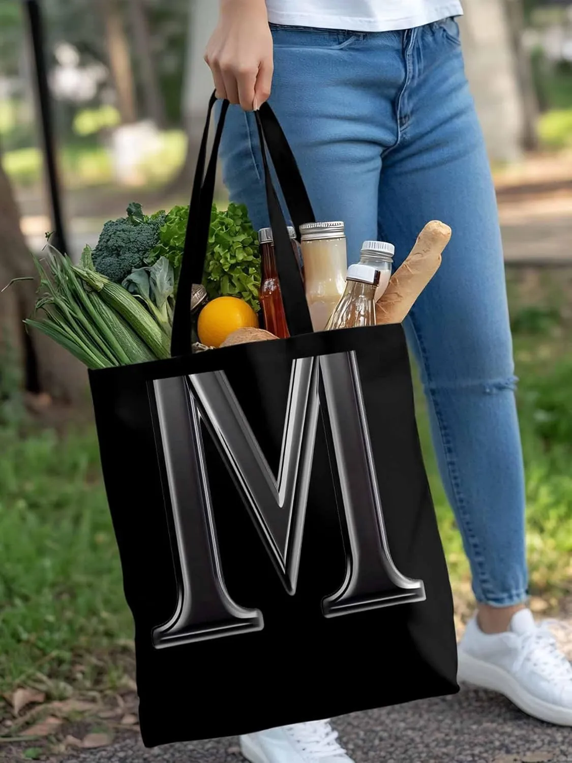Canvas Tote Bag, Letter M Aesthetic Canvas Tote Handbags for Women Shoulder Bag,