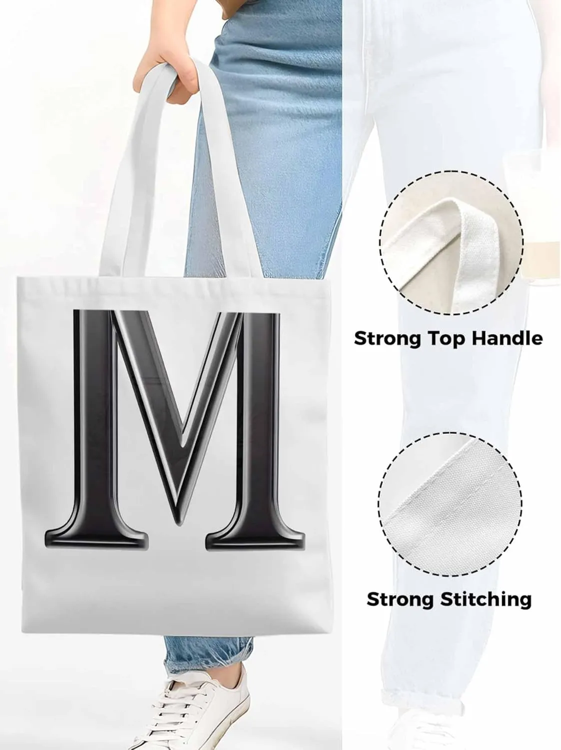 Canvas Tote Bag, Letter M Aesthetic Canvas Tote Handbags for Women Shoulder Bag,