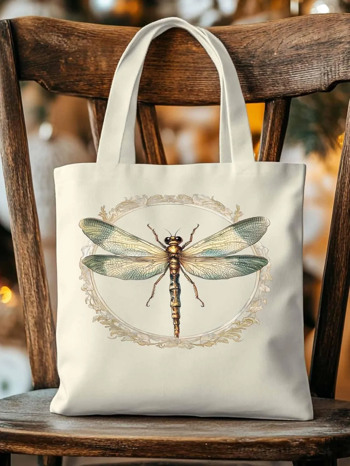 Canvas Tote Bag, Mid Century Dragonfly patterned Canvas Tote Handbags for Women Shoulder Bag,