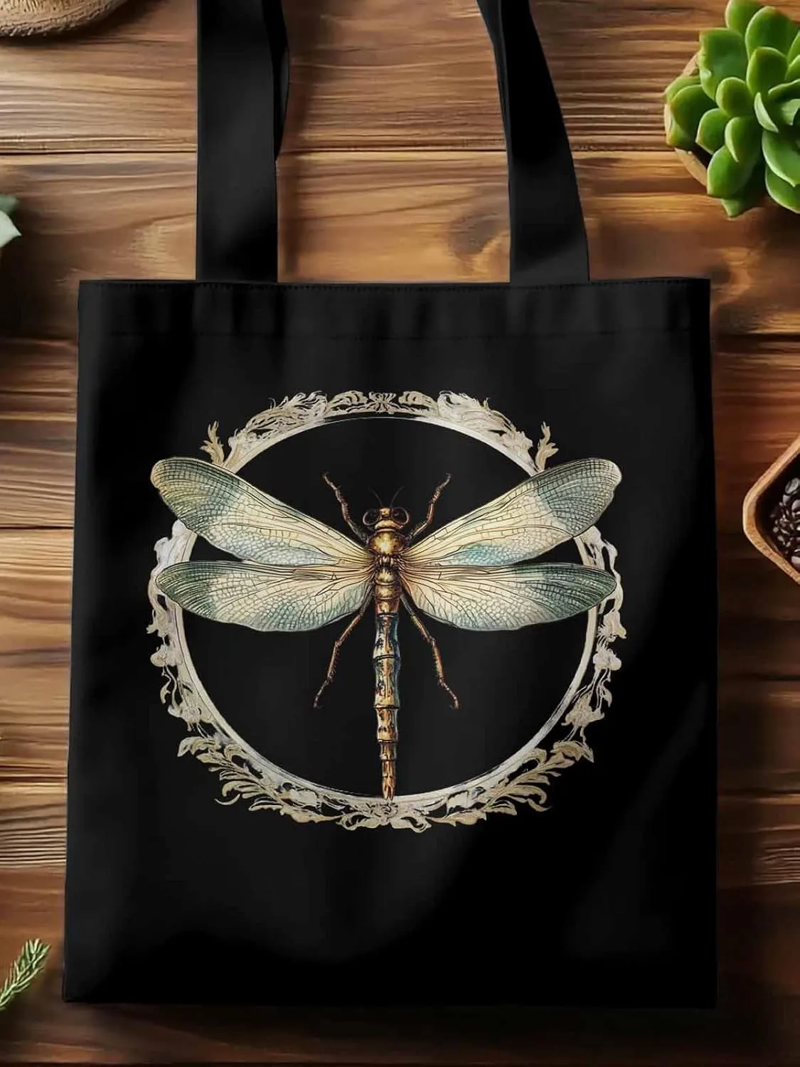 Canvas Tote Bag, Mid Century Dragonfly patterned Canvas Tote Handbags for Women Shoulder Bag,