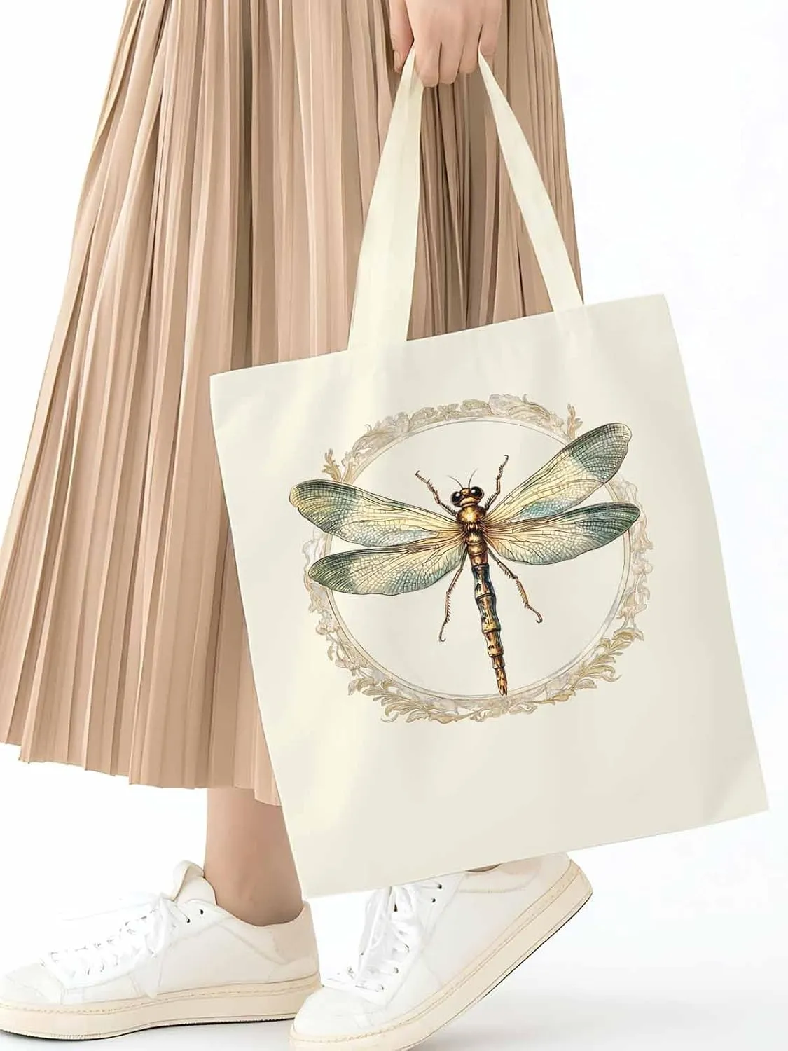 Canvas Tote Bag, Mid Century Dragonfly patterned Canvas Tote Handbags for Women Shoulder Bag,