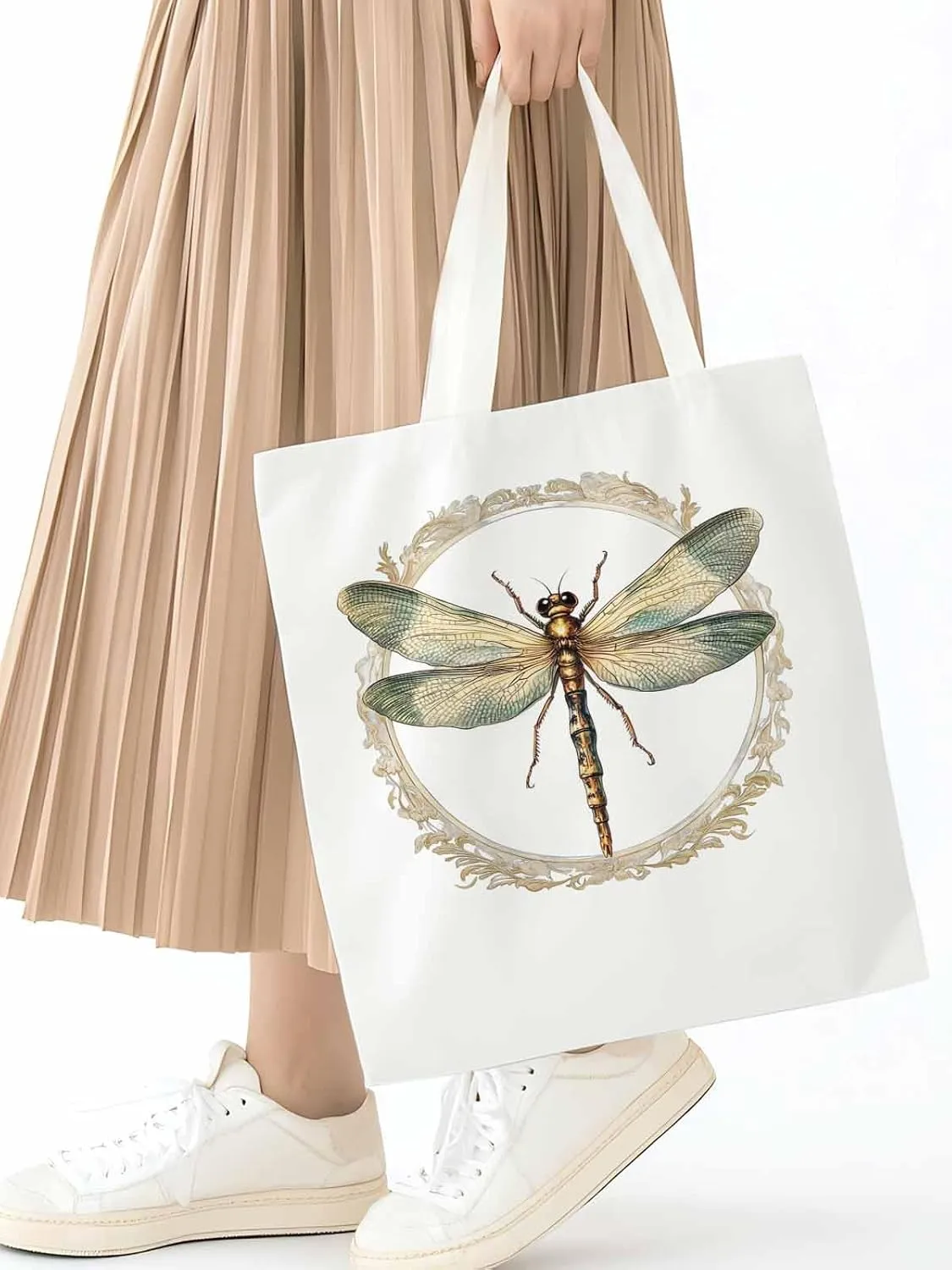 Canvas Tote Bag, Mid Century Dragonfly patterned Canvas Tote Handbags for Women Shoulder Bag,
