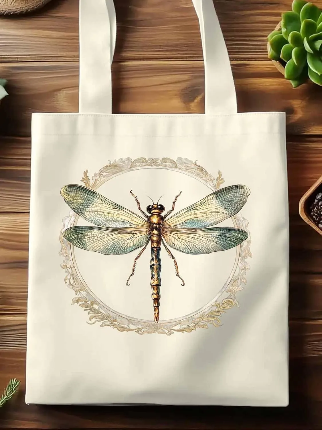 Canvas Tote Bag, Mid Century Dragonfly patterned Canvas Tote Handbags for Women Shoulder Bag,