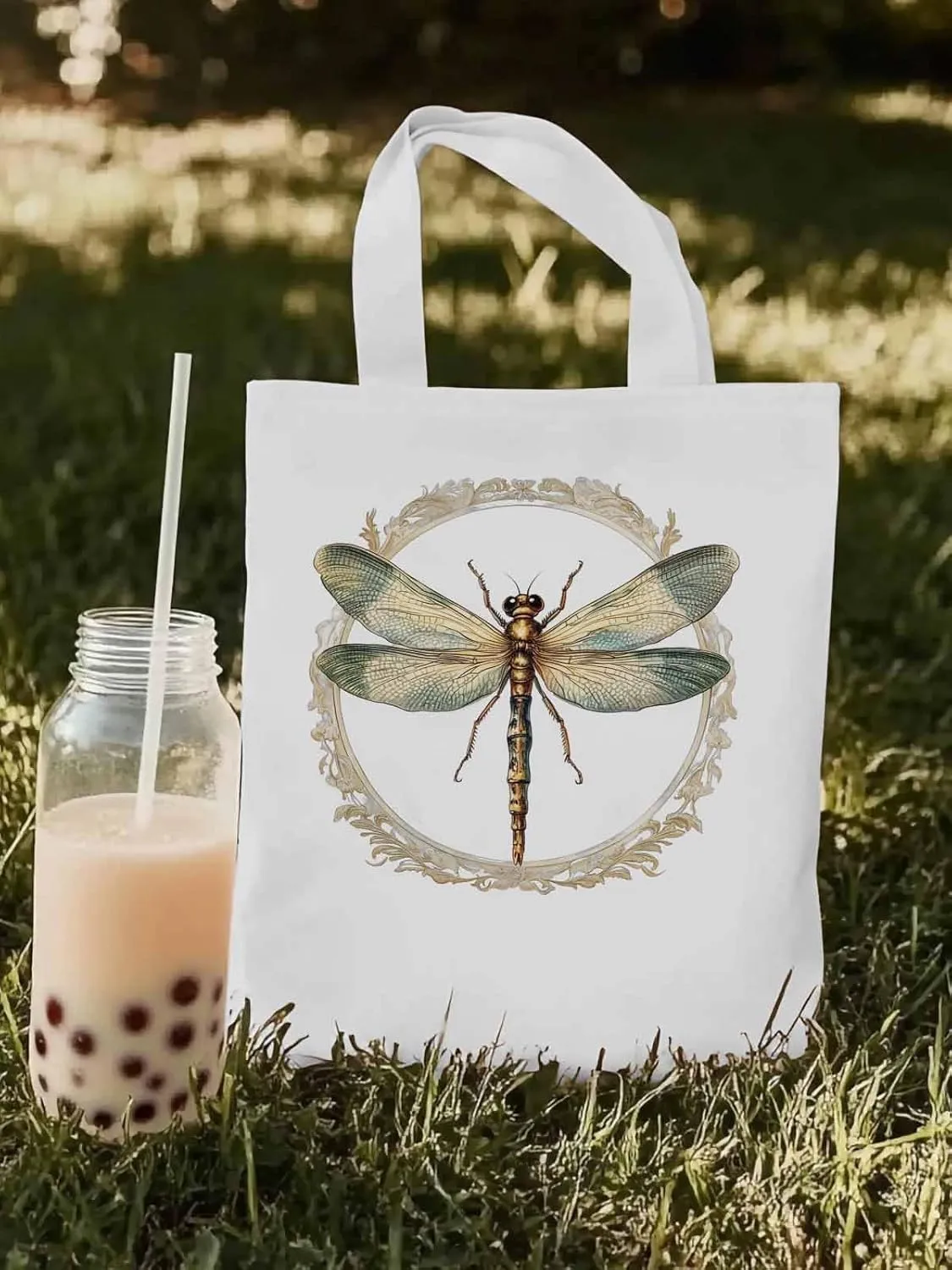 Canvas Tote Bag, Mid Century Dragonfly patterned Canvas Tote Handbags for Women Shoulder Bag,