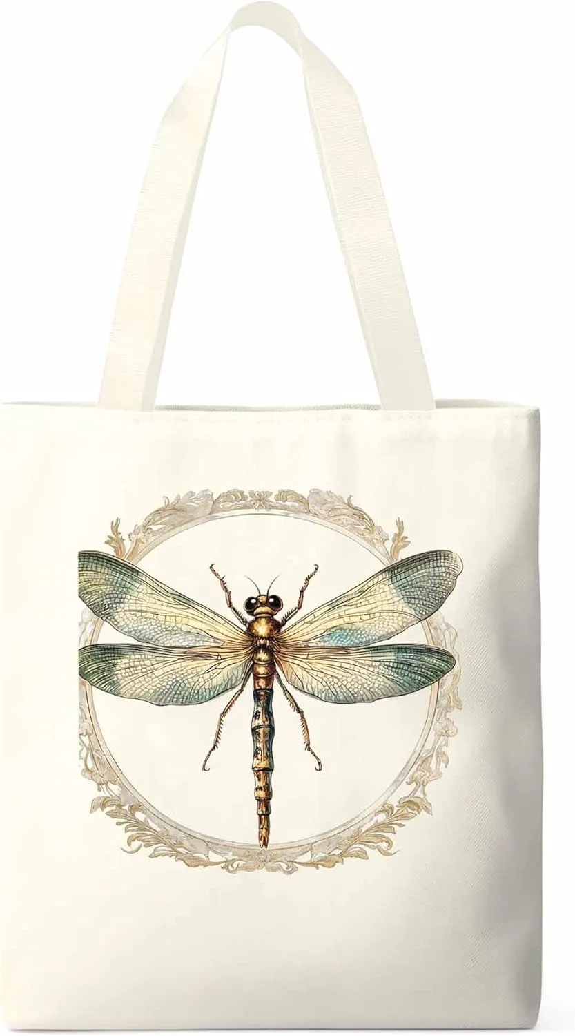 Canvas Tote Bag, Mid Century Dragonfly patterned Canvas Tote Handbags for Women Shoulder Bag,