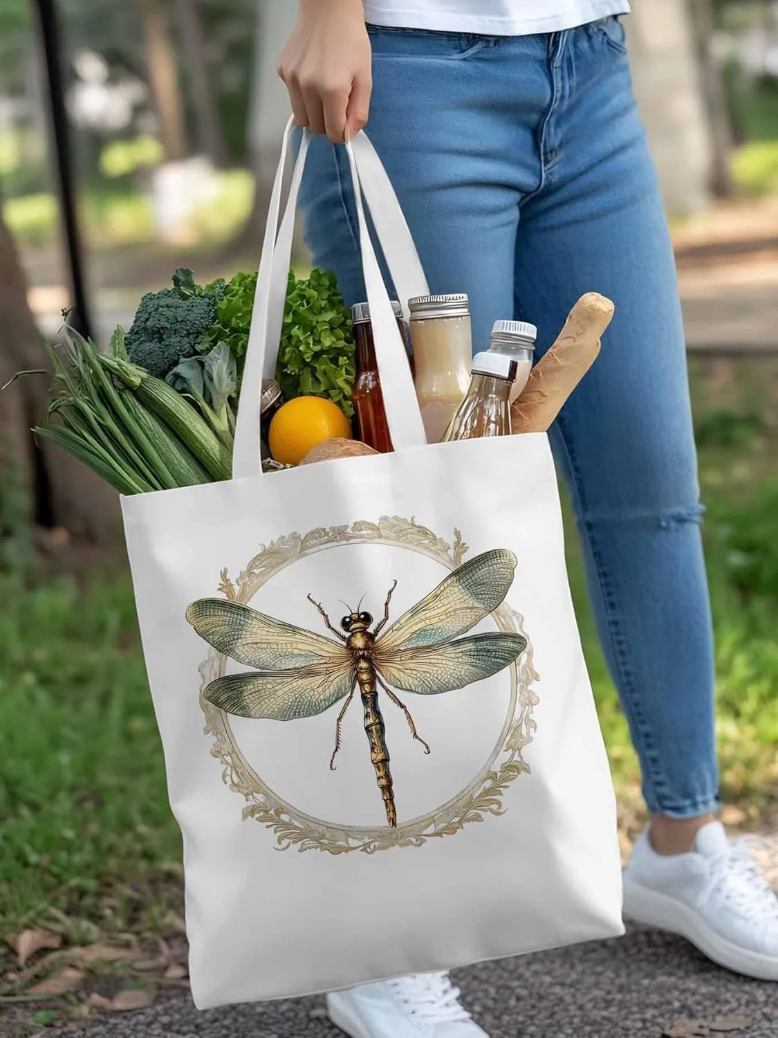 Canvas Tote Bag, Mid Century Dragonfly patterned Canvas Tote Handbags for Women Shoulder Bag,