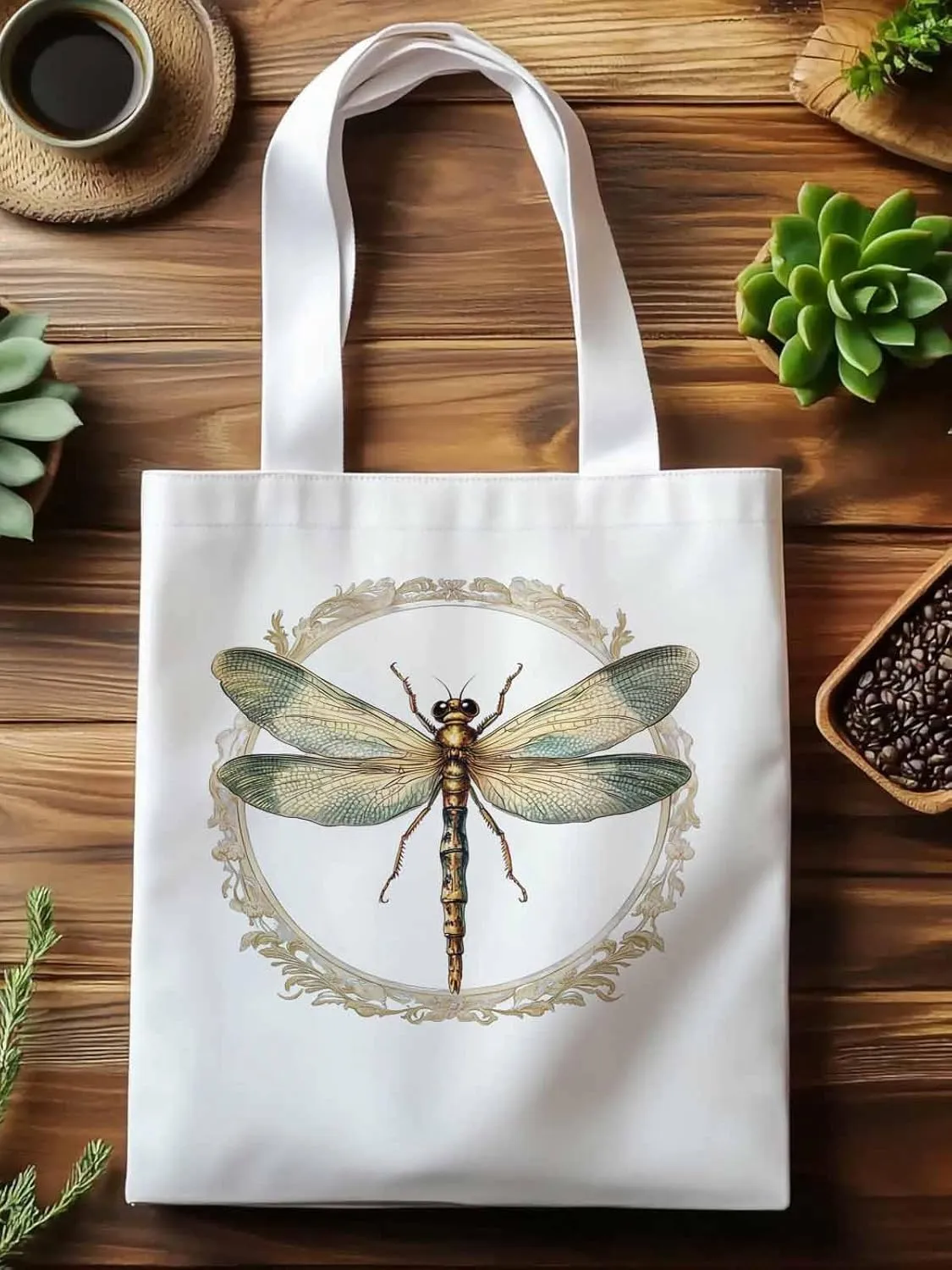 Canvas Tote Bag, Mid Century Dragonfly patterned Canvas Tote Handbags for Women Shoulder Bag,