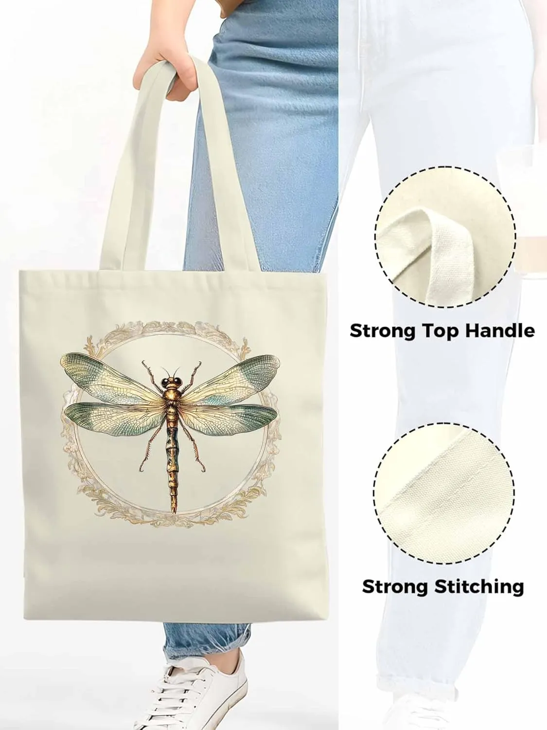 Canvas Tote Bag, Mid Century Dragonfly patterned Canvas Tote Handbags for Women Shoulder Bag,