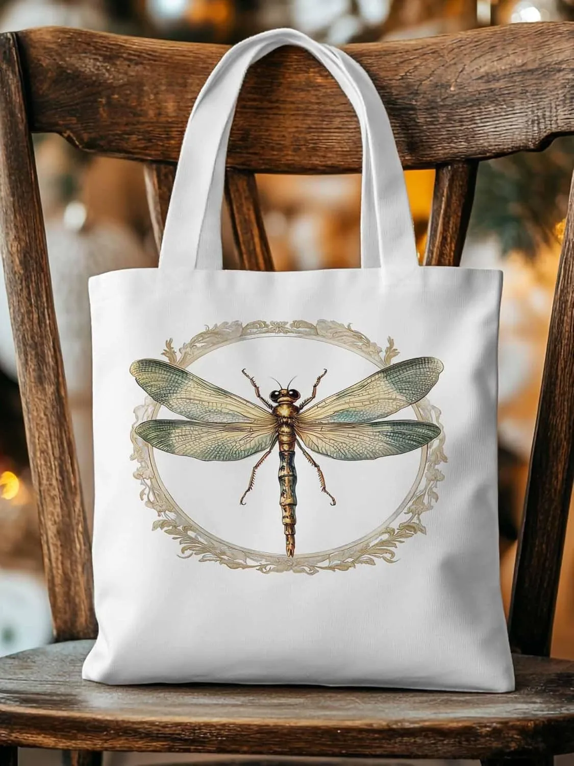 Canvas Tote Bag, Mid Century Dragonfly patterned Canvas Tote Handbags for Women Shoulder Bag,