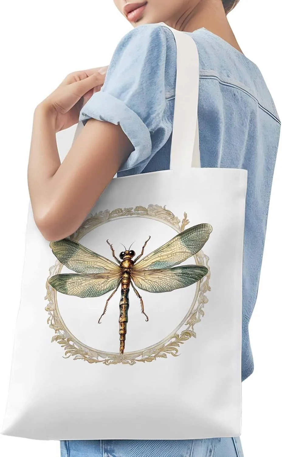 Canvas Tote Bag, Mid Century Dragonfly patterned Canvas Tote Handbags for Women Shoulder Bag,