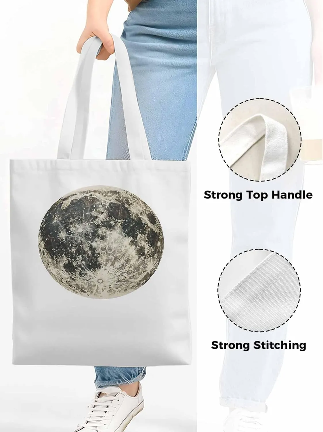Canvas Tote Bag, Moon Aesthetic Canvas Tote Handbags for Women Shoulder Bag Earth Day