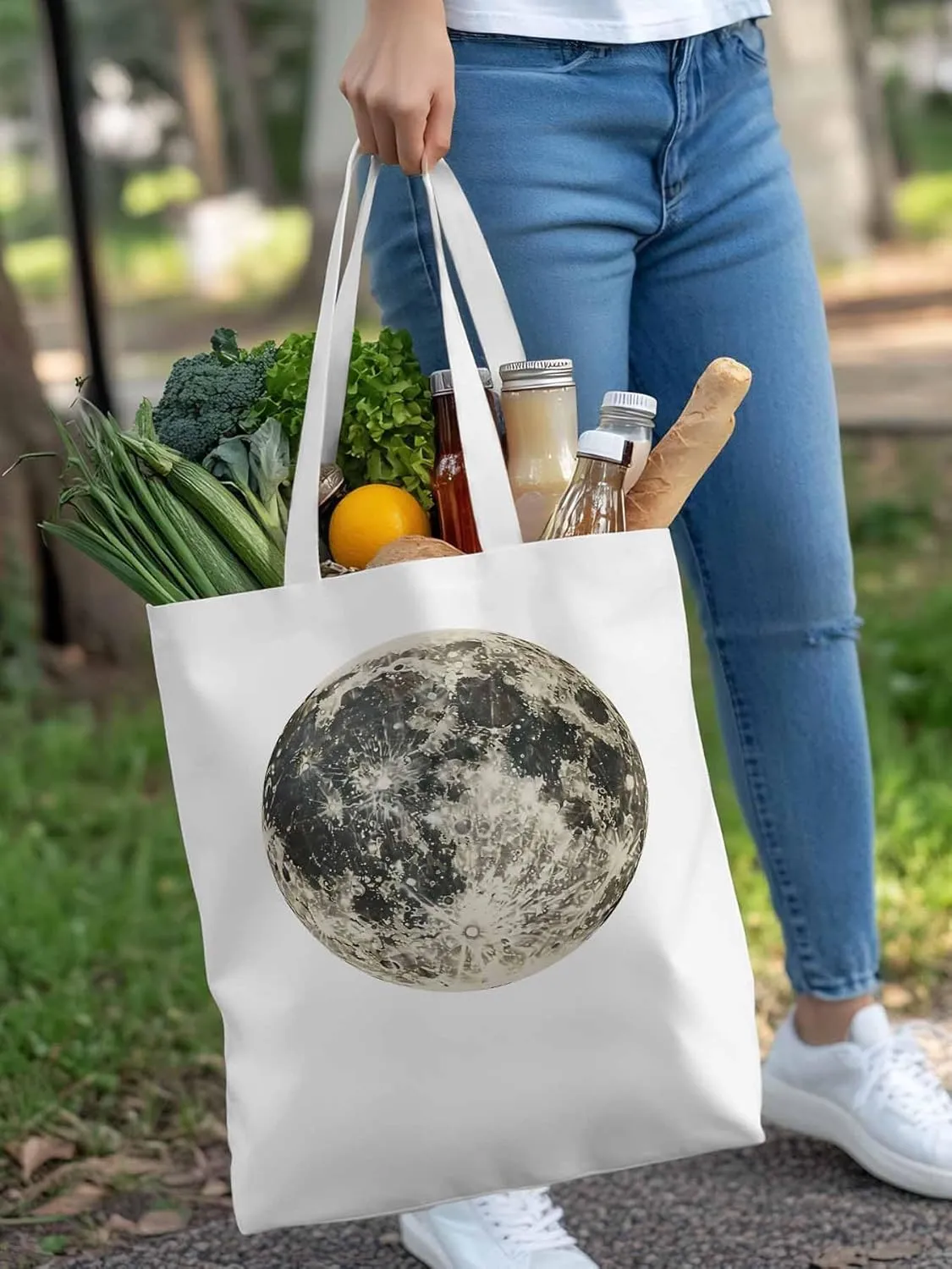 Canvas Tote Bag, Moon Aesthetic Canvas Tote Handbags for Women Shoulder Bag Earth Day