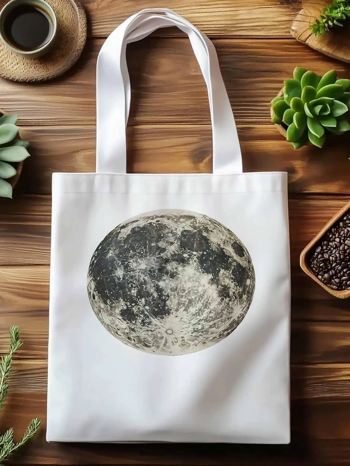 Canvas Tote Bag, Moon Aesthetic Canvas Tote Handbags for Women Shoulder Bag Earth Day