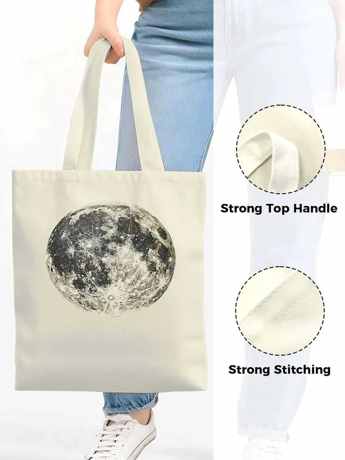Canvas Tote Bag, Moon Aesthetic Canvas Tote Handbags for Women Shoulder Bag Earth Day