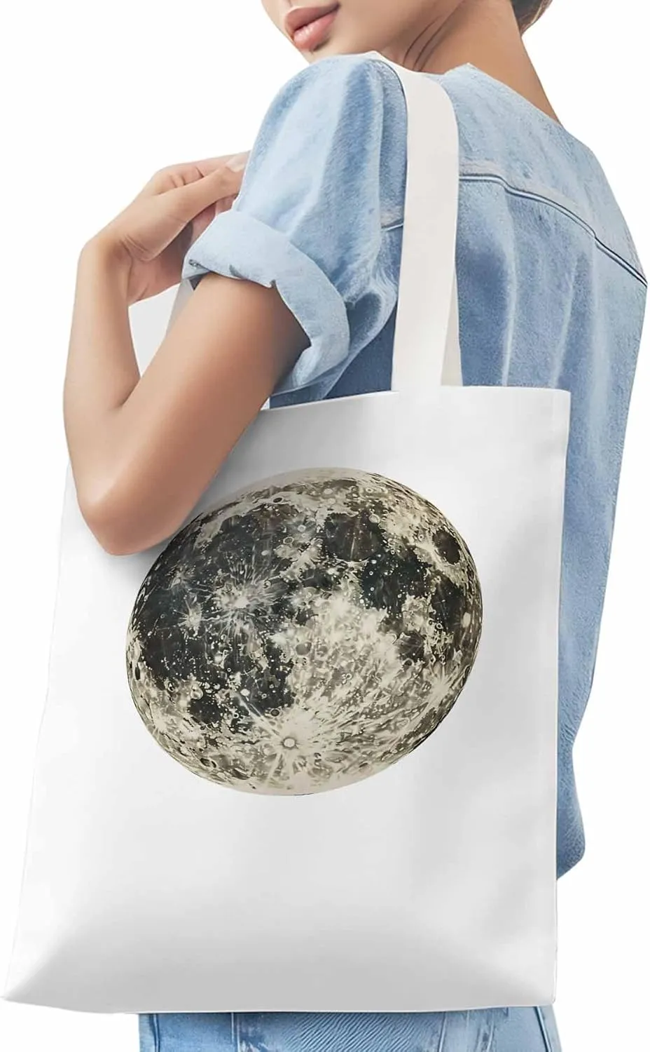 Canvas Tote Bag, Moon Aesthetic Canvas Tote Handbags for Women Shoulder Bag Earth Day