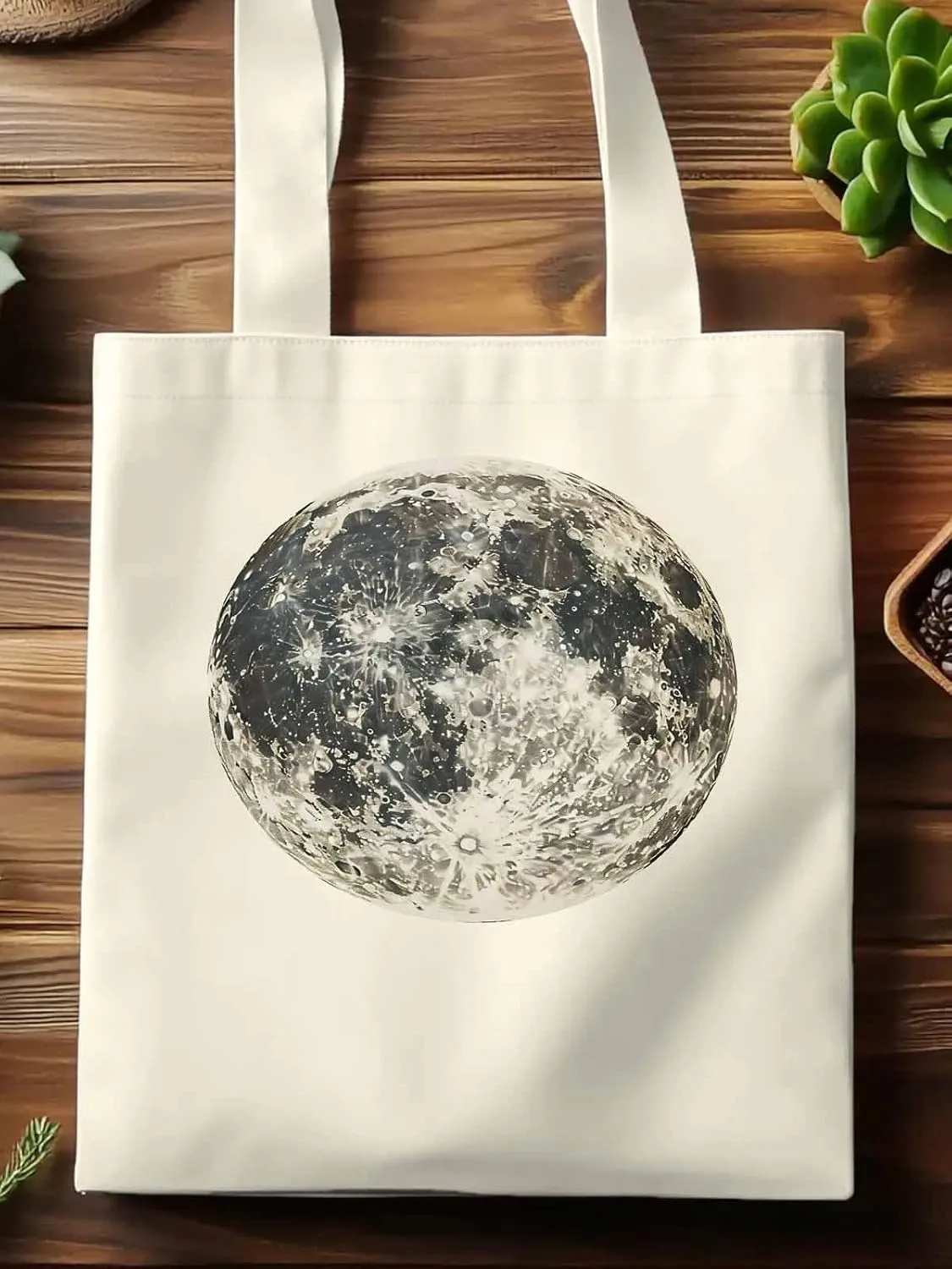 Canvas Tote Bag, Moon Aesthetic Canvas Tote Handbags for Women Shoulder Bag Earth Day