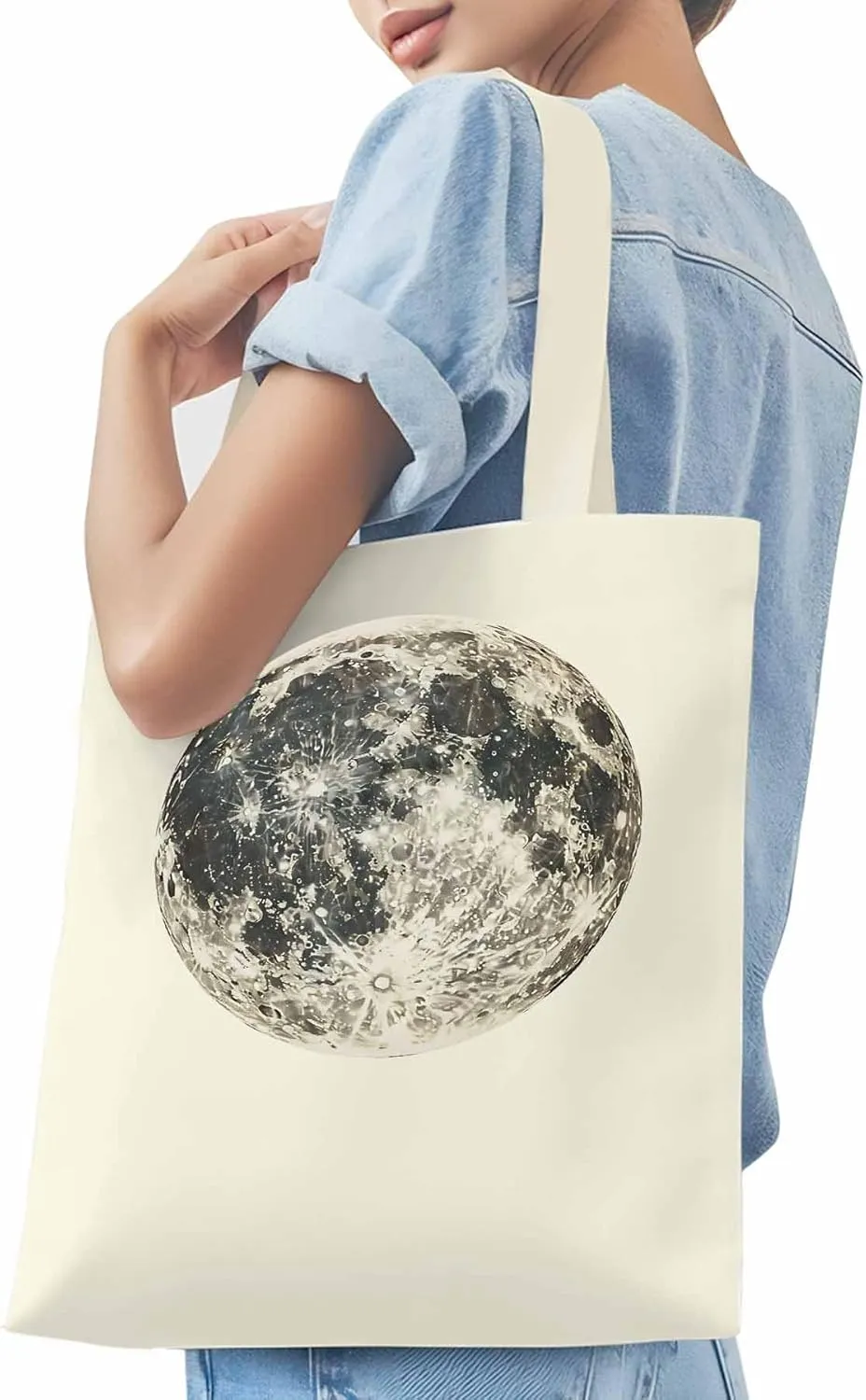Canvas Tote Bag, Moon Aesthetic Canvas Tote Handbags for Women Shoulder Bag Earth Day