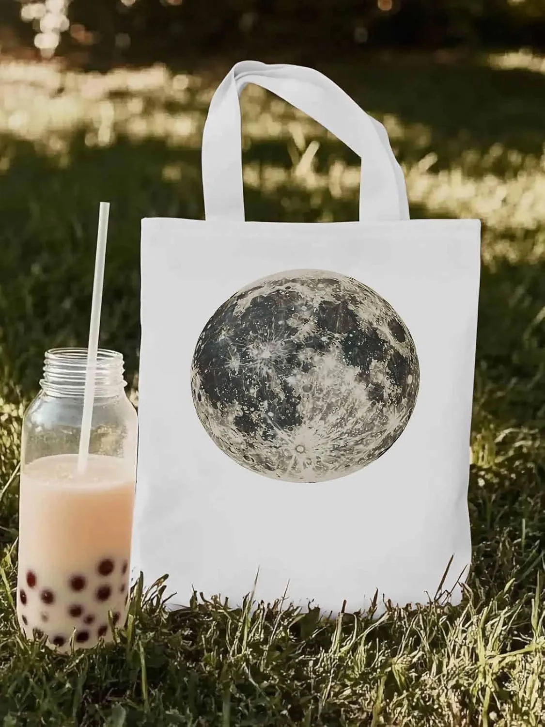 Canvas Tote Bag, Moon Aesthetic Canvas Tote Handbags for Women Shoulder Bag Earth Day