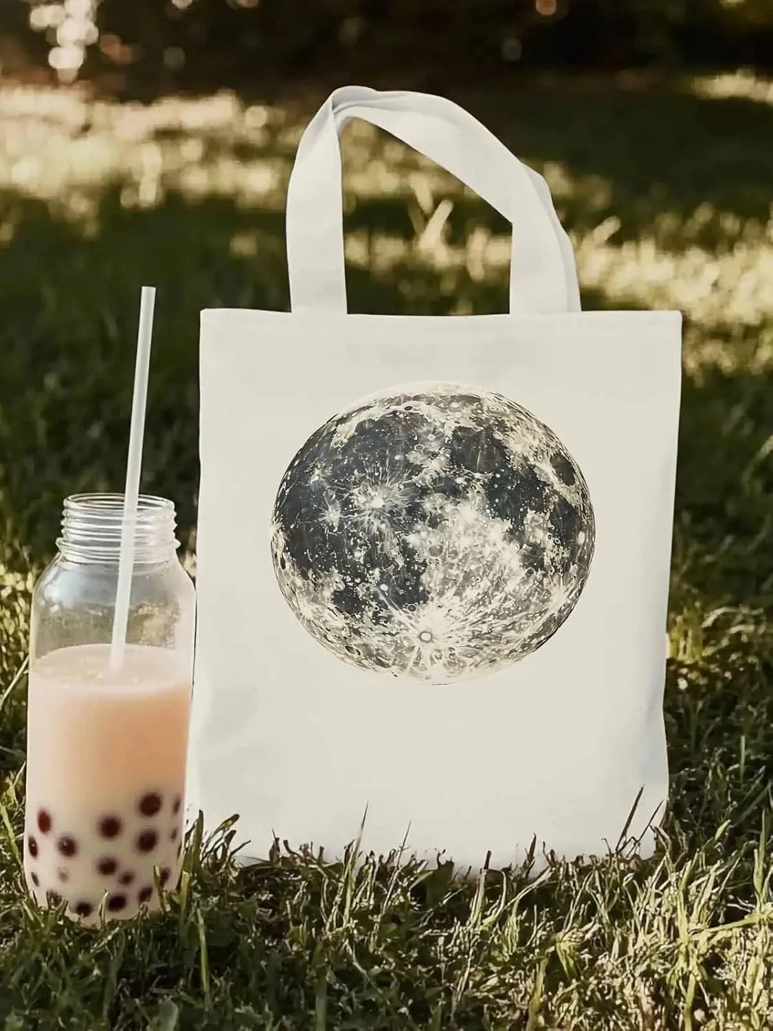 Canvas Tote Bag, Moon Aesthetic Canvas Tote Handbags for Women Shoulder Bag Earth Day