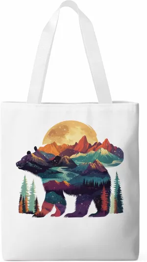 Canvas Tote Bag, Mountain Bear Nature Forest Landscape Aesthetic Canvas Tote Handbags for Women Shoulder Bag,
