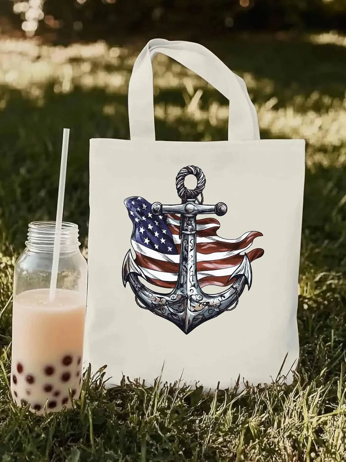 Canvas Tote Bag, Nautical Flag Print Anchor patterned Canvas Tote Handbags for Women Shoulder Bag,