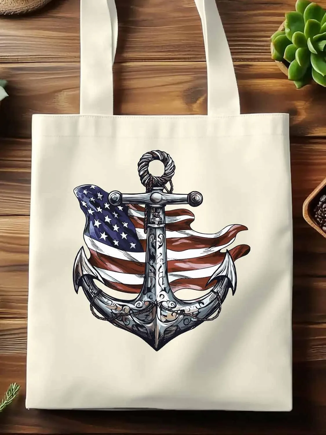 Canvas Tote Bag, Nautical Flag Print Anchor patterned Canvas Tote Handbags for Women Shoulder Bag,
