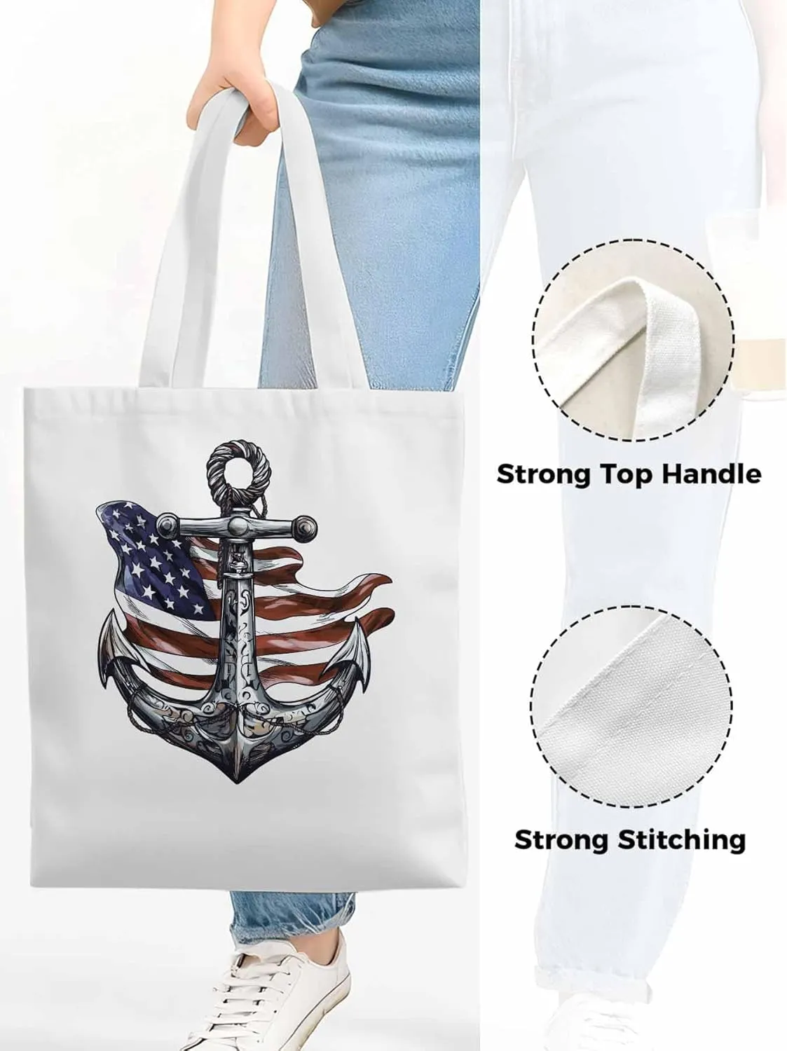 Canvas Tote Bag, Nautical Flag Print Anchor patterned Canvas Tote Handbags for Women Shoulder Bag,