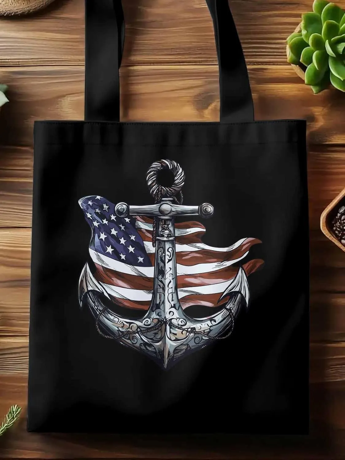 Canvas Tote Bag, Nautical Flag Print Anchor patterned Canvas Tote Handbags for Women Shoulder Bag,