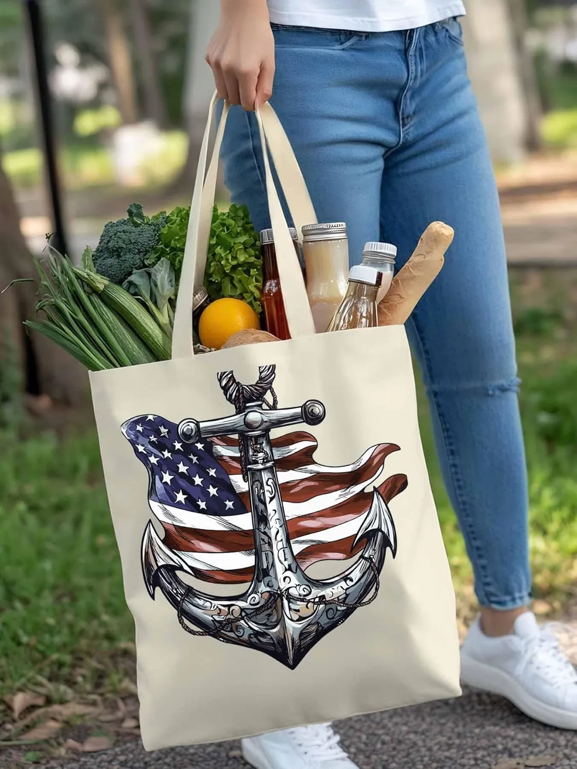 Canvas Tote Bag, Nautical Flag Print Anchor patterned Canvas Tote Handbags for Women Shoulder Bag,