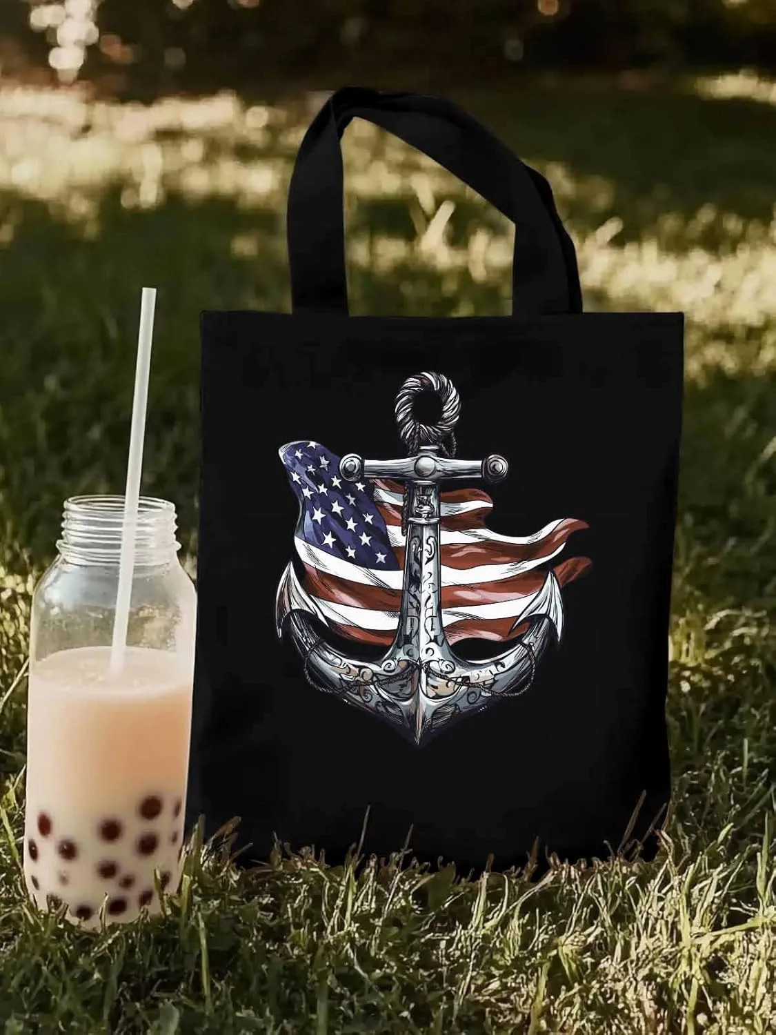 Canvas Tote Bag, Nautical Flag Print Anchor patterned Canvas Tote Handbags for Women Shoulder Bag,