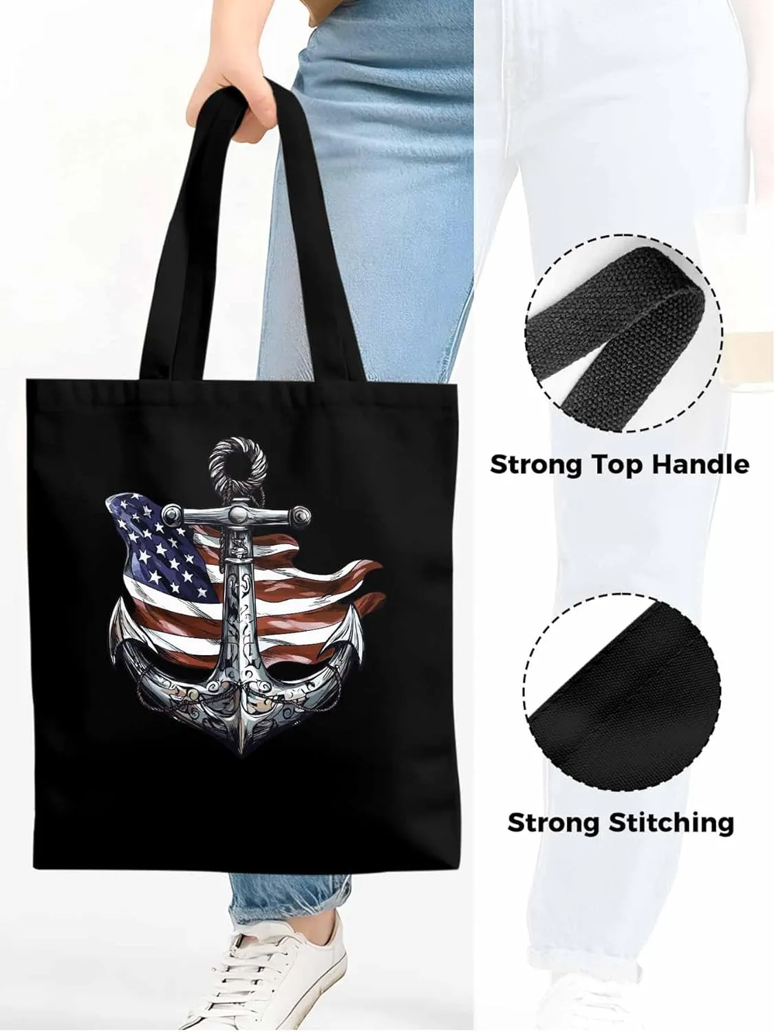 Canvas Tote Bag, Nautical Flag Print Anchor patterned Canvas Tote Handbags for Women Shoulder Bag,